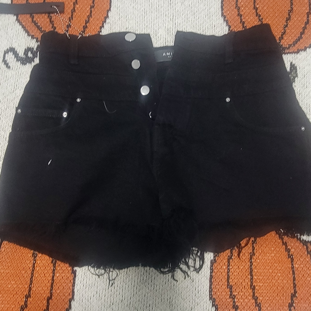 AMIRI Black High-Rise Distressed Denim Shorts